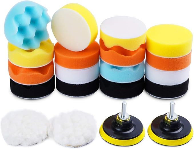 Buffing Pads for Drill 22PCS Foam Drill Buffing Kit Car Drill Polishing Kit for Car Sanding, Buffing, Waxing(18 Pads+2 Drill 