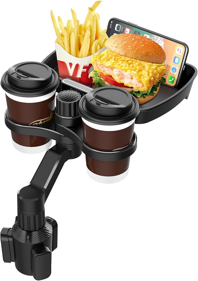 Biupky Car Cup Holder Expander, 4-in-1 Universal Cup Holder Tray Compatible with 2.6" to 3.94", Multi Cup Holders Table with 