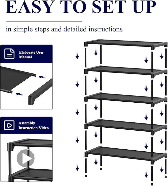 Kitsure Shoe Rack - Non-Woven Shoe Rack Shelf, Shoe Organizer for Closet, Entryway, Garage & Corridor, Stackable Shoe Shelves