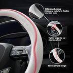 HAOTULE Leather Steering Wheel Cover， with Anti-Slip Stripe Design - Enhanced Grip, Fashion Style, Safe, Non-Slip, Breathable