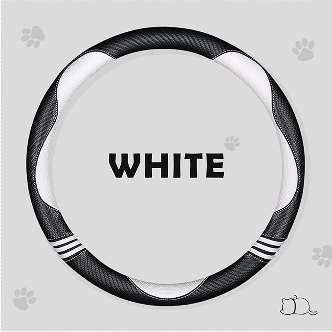 HighnessHwoo Car Steering Wheel Covers for Women Padded Carbon Fiber PU Leather Cute Auto Interior Accessories for Vehicle, S