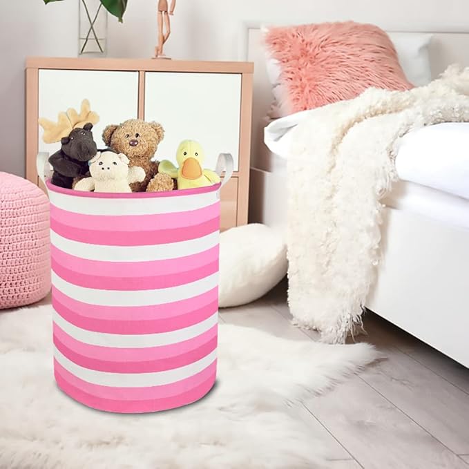 CLOCOR Pink Laundry Basket,Baby Girl Clothes Hamper for Nursery,Collapsible Toy Storage Bin with Handles, Room Decor,Waterpro