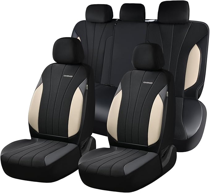 Coverado Car Seat Covers Full Set, Waterproof Automotive Seat Protectors 5 Seats,Beige Driver Protectors Universal Fit for SU