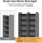 ALLTIDYUP Space-Saving Hanging Closet Storage Organizer – Dual-Row Foldable Shelves with 3 Hooks, 6-Tier Wardrobe Organizer f