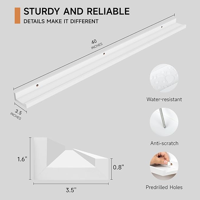 Fun Memories Picture Ledge Shelf, 40 Inch Floating Shelves Set of 2, Large Nursery Book Shelves for Toys Storage, Kids Booksh