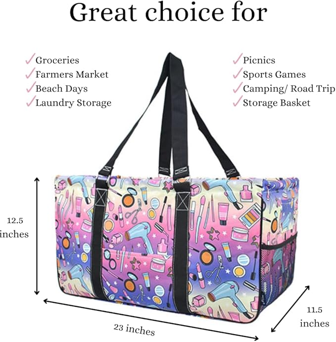 NGIL Extra Large Utility Tote Reusable Grocery Bag Oversized Collapsible for Groceries, Storage, Picnic, Beach (Makeover Dream- Black)