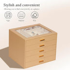 Jewelry Box with Glass Lid, 5-Layer Jewelry Organizer for Women Girls, PU Leather Display Case with 20-Grid Earring Tray & Mo