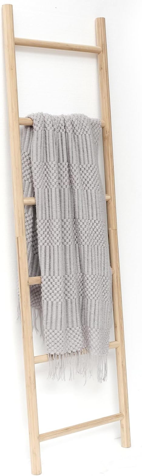 FUIN Fully Assembled 6ft Bamboo Blanket Ladders Living Room Wood Decorative Wall Leaning Farmhouse Quilt Display Holder Rusti