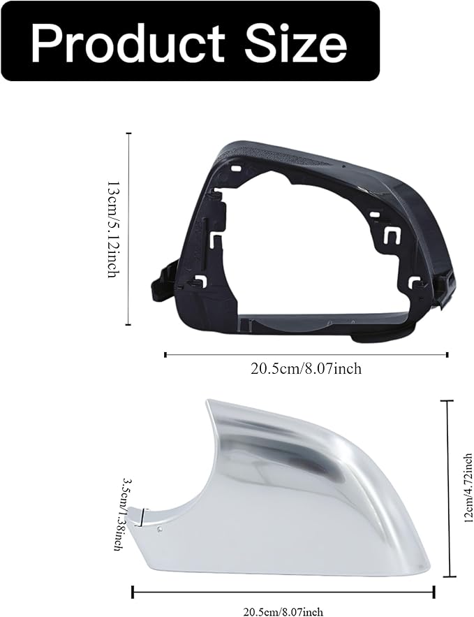 Fits For Tesla Model 3 Left Driver Side Wing Mirror Cover and Mirror Frame Set Rearview Lower Holder Tray Cap Housing 2017-2020(left side chrome)