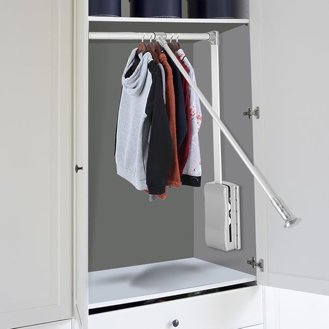 Pull Down Closet Rod, Adjustable Wardrobe Organizer Clothing Rail For Hanging Clothes Heavy Duty Clothes Rod Hanger Soft Retu
