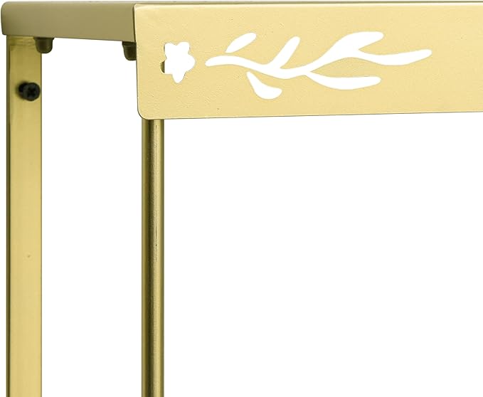 Elegant Gold Wall Shelf — 2 Tier Decorative Metal Storage Floating Shelf with Openwork Floral Pattern, 20" x 24"