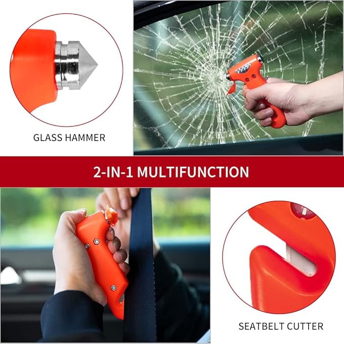 4-Pack Car Safety Hammer, Auto Emergency Escape Hammer with Window Breaker and Seat Belt Cutter, Striking Red Emergency Escap