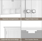 ChooChoo Bathroom Cabinet Wall Mounted 2-Door with 3 Open Shelves, Wooden Medicine Cabinets with Adjustable Shelf, Space Save