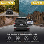 Fitcamx Front 2K+Rear 1080P Dash Cam Adapts for Honda Odyssey 2021-2026 Gen6 (HD2-D5900), Integrated OEM Look, Dual HD Video,