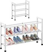 Abiglifty 3-Tier Expandable Shoe Rack,17"-33" Adjustable Shoe Rack for Closet,Metal Shoes Shelves for Front Door Entrance, Ga