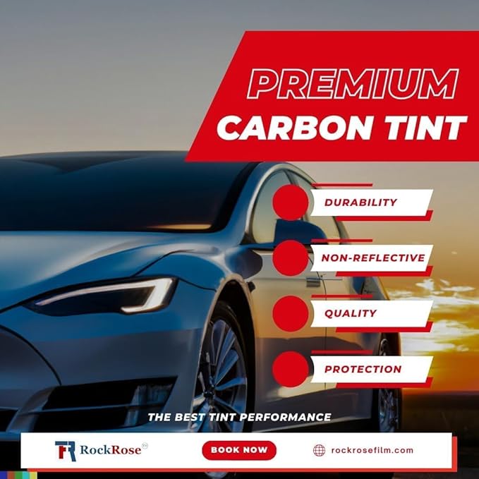 RockRose 1% Premium Carbon Car Window Tint Film 36 in x 100FT 2PLY Charcoal Privacy Film UV, Heat Blocking Tint for Car or Home Adhesive Film Easy Shrink, Plotter Friendly Pro Grade