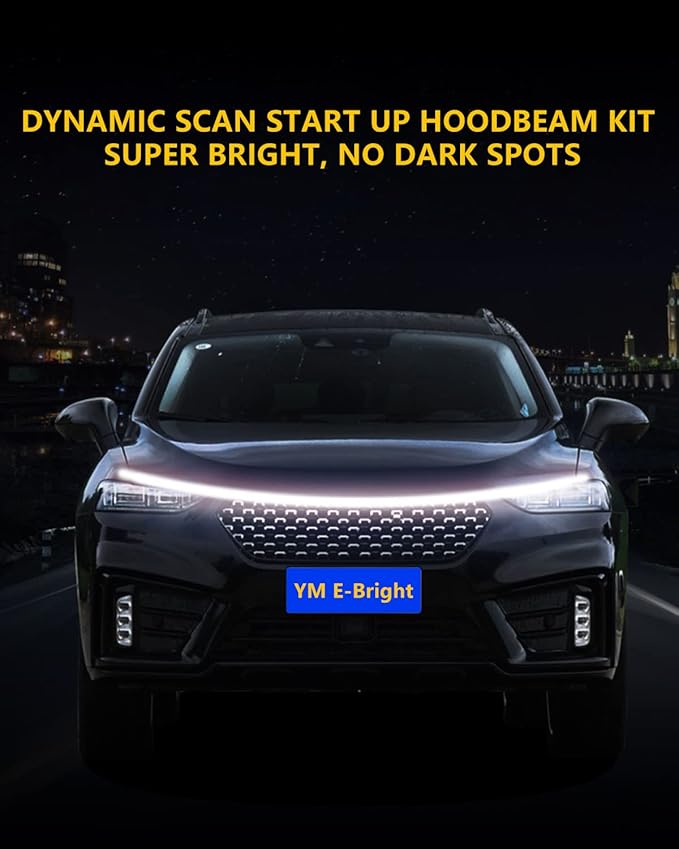 YM E-Bright Led Hood Light Strip Exterior Car Led Strip Light Waterproof Flexible DRL Dynamic Scan Start Up Hoodbeam Kit Daytime Running Lights for Car,Truck,SUV,12V 59inch,White,1 Set