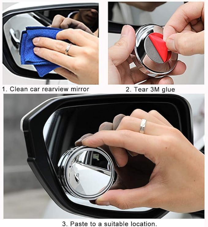 2pc 3” Adjustable large Round Stick-on Convex Spot Mirror, big HD Glass Convex Rear View Mirror,Strong Adhesive Blind Spot Mirror for Car, Van, SUV and Trucks (3"(75mm), Silver frame)