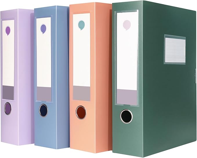 A4 Storage File Boxes Large Capacity Plastic Archives Cases with Lid, 75mm deep, 4 Colores Folding Document Storage Box for O