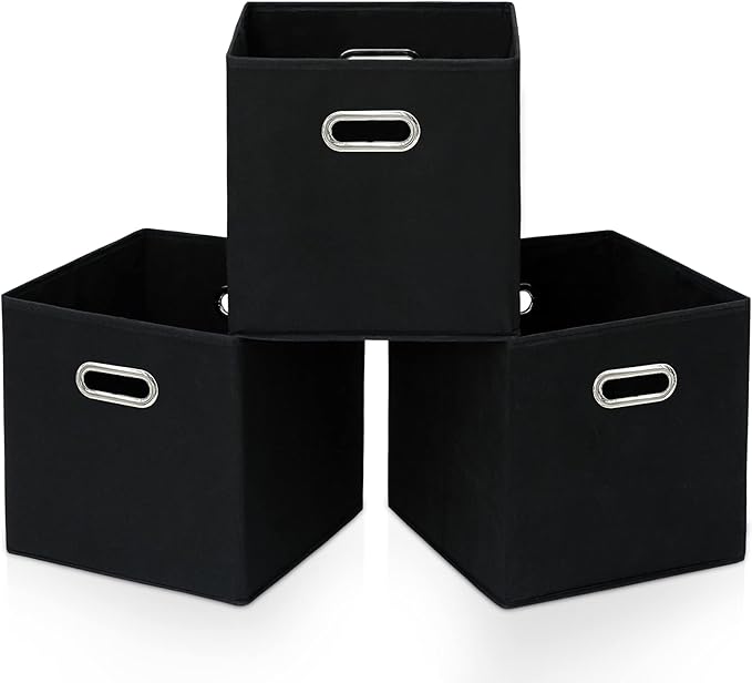 STOREONE Black Fabric Storage Bins Cubes Baskets Containers-(11X11X11) with Dual Handles Cube Storage Organizer Bins for Shel