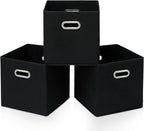 STOREONE Black Fabric Storage Bins Cubes Baskets Containers-(11X11X11) with Dual Handles Cube Storage Organizer Bins for Shel