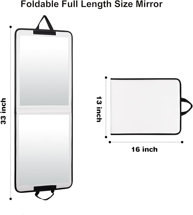 LPHUMEX White Foldable Full Length Mirror for Dance Bag, 33x13 Inch Portable Folding Body Mirror for Dance Travel Wedding Gol