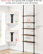 ALLZONE 5 Tiers Narrow Bookshelf, Tall Adjustable Ladder Book Shelf with Open Storage, Floor to Ceiling Tension Mount, Wooden