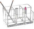 Foraineam 2 Pack Acrylic Makeup Brushes Holder with 6 Slots, Clear Pen Pencil Organizer Desktop Stationery Storage Container,