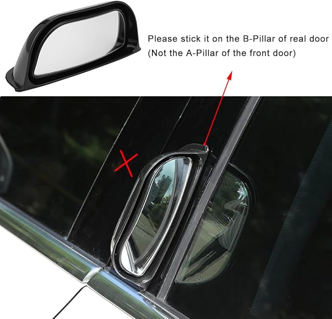 2Pcs Back Passenger Rear View Mirror Adjustable Blind Spot Mirror,Real Glass,Car SUV Side View Mirror With Convex Surface Stick on B-Pillar for Second Row Door Safely Get-Off (Black frame, 2 PCS)