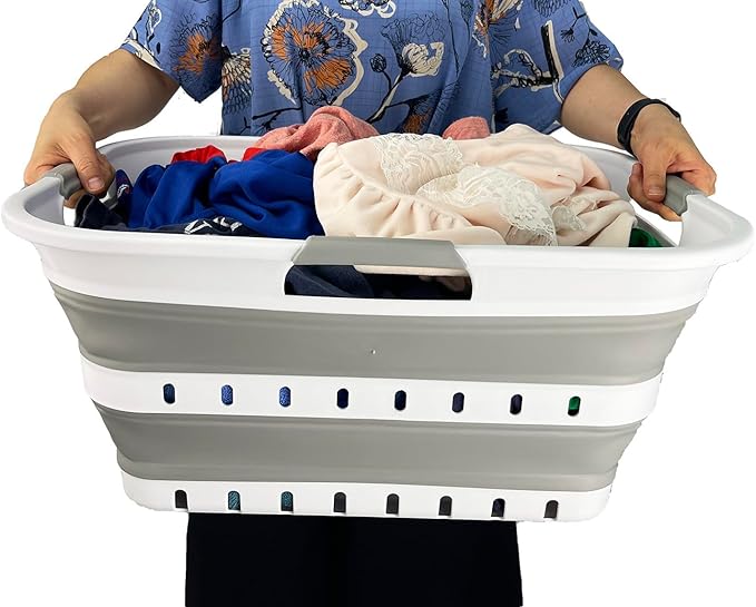 SAMMART 42L (11 gallon) Collapsible Plastic Laundry Basket - Foldable Pop Up Storage Container/Organizer - Space Saving Hampe
