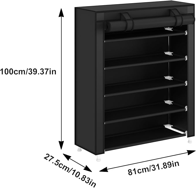 Laiensia 5-Tier Vertical Shoe Rack Organizer, Space Saving Shoe Storage Organizer, Non-Woven Cover Shoe Shelf Holds 20-25 Pai