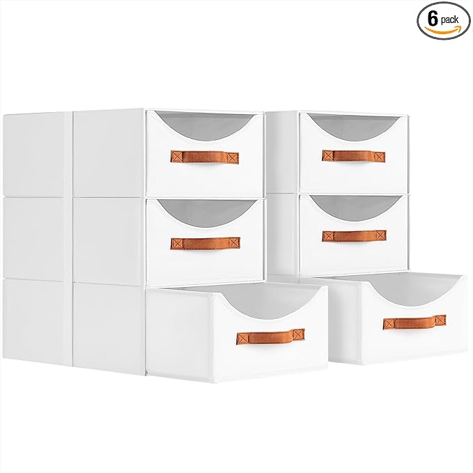Homsorout Stackable Storage Drawers - Large Collapsible Storage Bins with Drawers, 6 Pack Closet Shelf Organizer Basket, Fabr