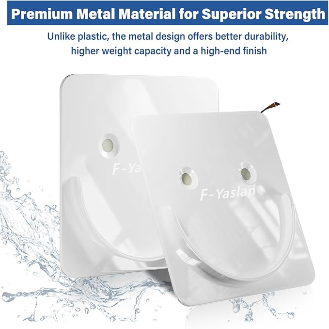 White Metal Shower Rod Holders (2 Pack), Heavy Duty Adhesive & Screw Mount Shower Curtain Rod Brackets, No Drilling