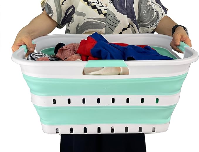 SAMMART 42L (11 gallon) Collapsible Plastic Laundry Basket - Foldable Pop Up Storage Container/Organizer - Space Saving Hampe