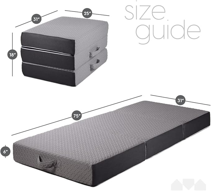 Milliard Trifold Mattress, Cot Size, 6 inch, Portable Foldable Mattress with Memory Foam & Washable Cover, Tri-Folding Floor 