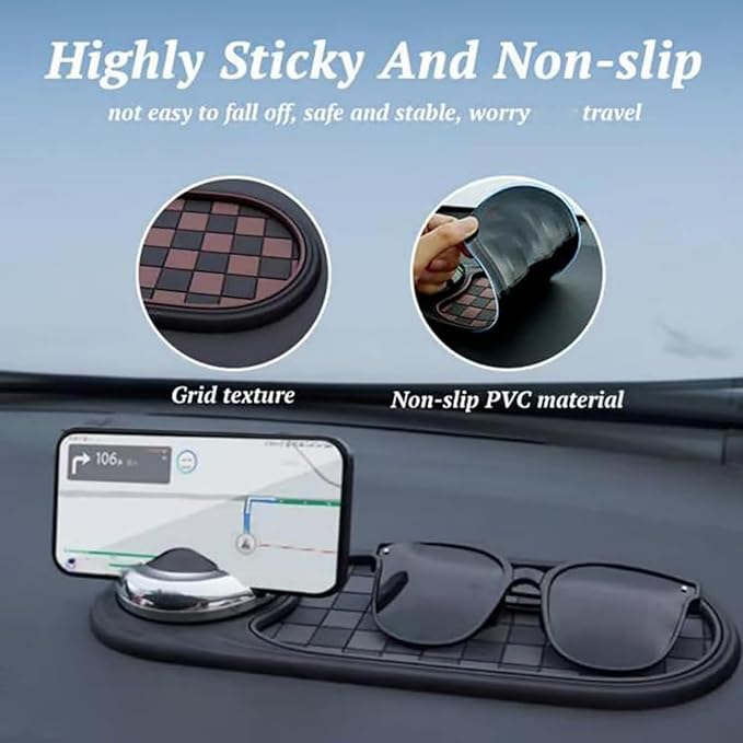 Multifunction Car Anti-Slip Mat, 360° Rotating Universal Phone Pad Holder, Car Anti Slip Mat Dashboard Mobile Phone Holder, w