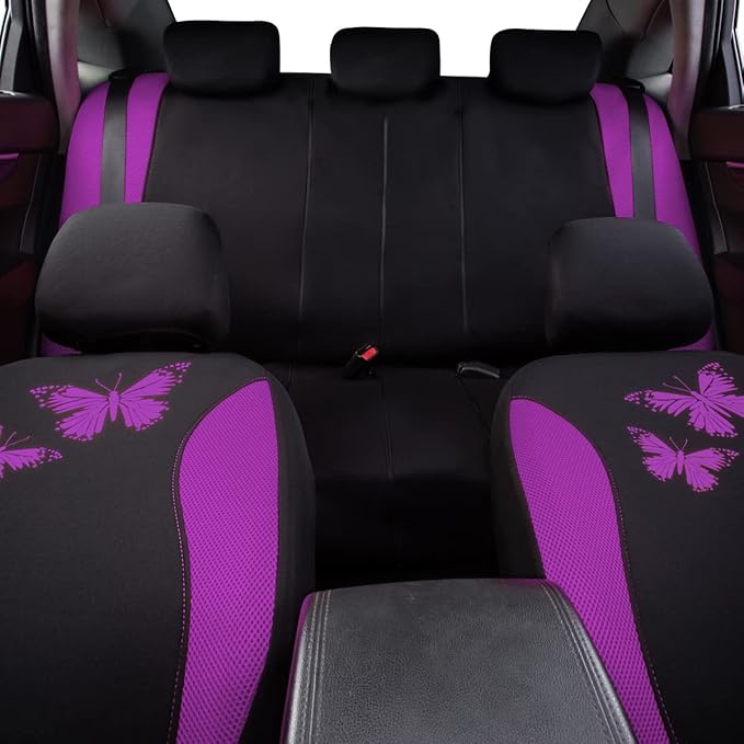 Flying Banner Butterfly car seat Covers ful Set Fashion Universal Lady Woman Female Rear Bench Split Colorized (Full Set, Pur