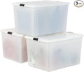 IRIS USA 144 Qt Stackable Plastic Storage Bins with Lids, 3 Pack - BPA-Free, Discreet Organizing Solution, Latches, Durable N