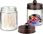 Amolliar 4Pc Apothecary Jars Bathroom Vanity Storage Organizer Set -Countertop Canister with Stainless Steel Lids &Cute Stick