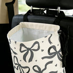 Black Bow Car Trash Bag - Waterproof Car Trash Bag Hanging Leakproof Car Garbage Bag - Washable Reusable Trash Bag for Car Interior Hanging Organizer Storage Vehicle Travelling Camping