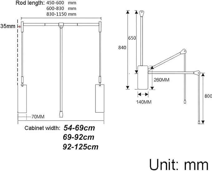 Pull-Down Wardrobe Clothes Rail - Extendable Pull Out Closet Rods, Extendable Rail Tube Rod, Hanging Rod for Closet Storage, 