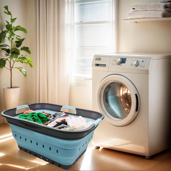 SAMMART 42L (11 gallon) Collapsible Plastic Laundry Basket - Foldable Pop Up Storage Container/Organizer - Space Saving Hampe