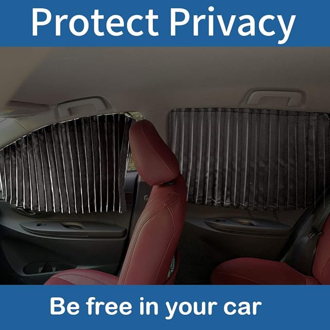 Ovege Car Window Shade - Side Window Sun Shade Curtain, Pleated Silky UV Protection Privacy, Baby Suction Magnetic (Black-Opaque, Back Seat 2pcs)