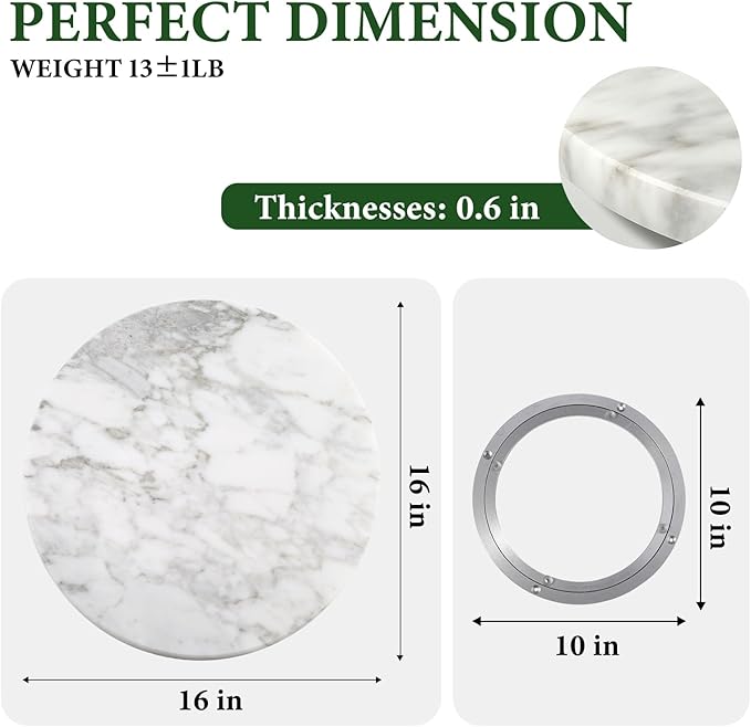 Koville 16'' Marble Lazy Susan Marble Turntable for Kitchen Dinning, Lazy Susans Organizer for Cabinet, Serving Rotation Spin