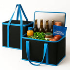 musbus XL-Large Insulated Grocery Shopping Bags, Black, Reusable Bag,Thermal Zipper,Collapsible,Tote,Cooler,BLACK BLUE