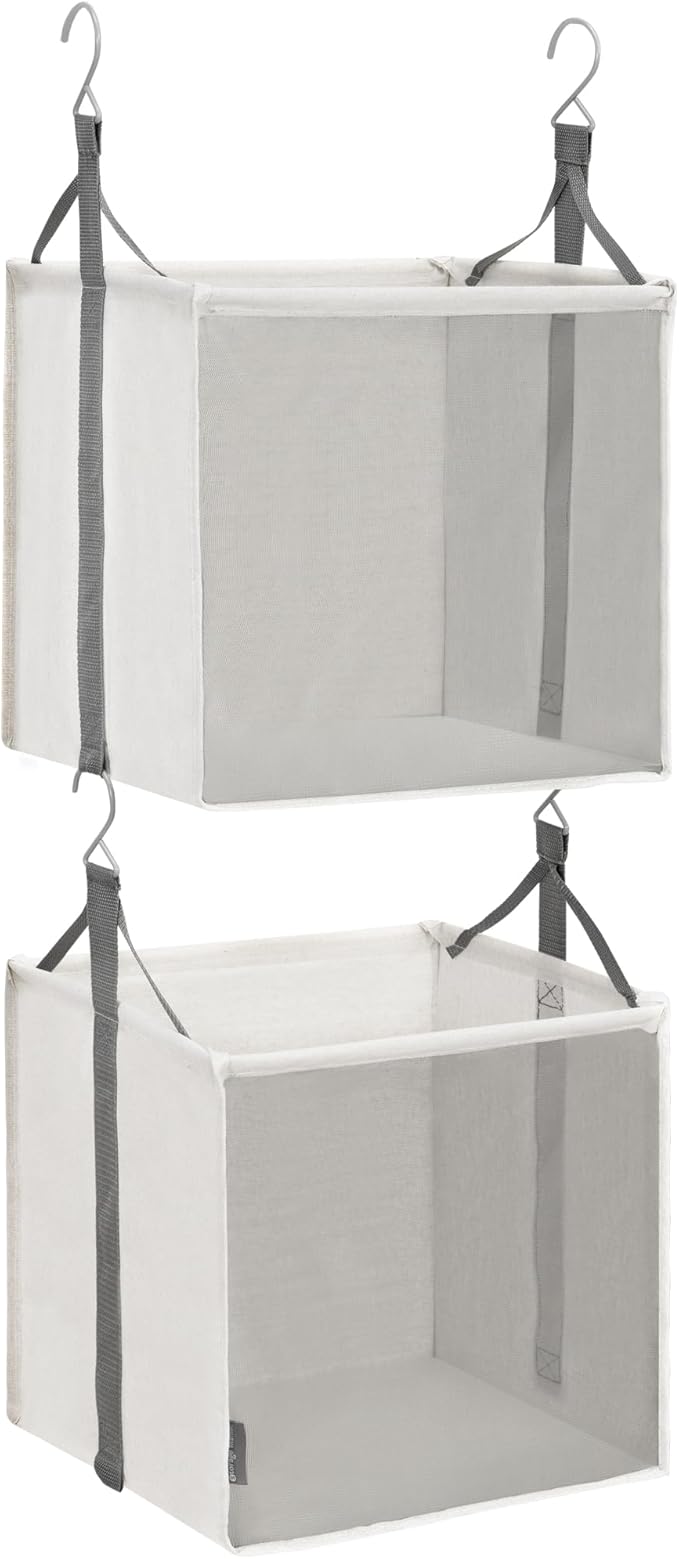 STORAGE MANIAC 2-Shelf Hanging Closet Organizer, Cloth Hanging Closet Shelf, Hanging Closets Baskets with Hooks for Dorm, Apt