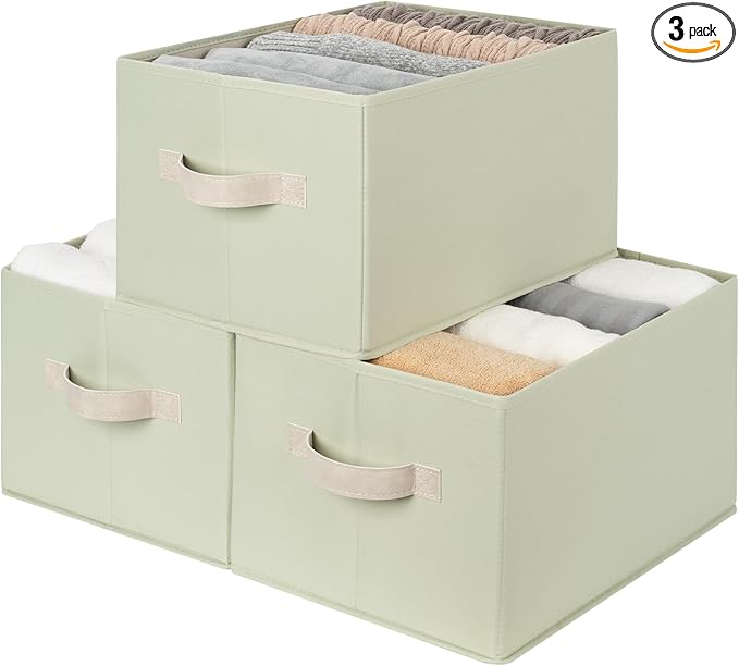 StorageWorks Storage Baskets for Shelves, Closet Organizers and Storage Basket, Fabric Clothes Organizer with Leather Handles