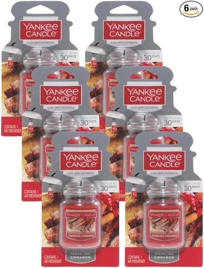 Yankee Candle Car Jar Ultimate, Sparkling Cinnamon, 0.96 OZ (Pack of 6)