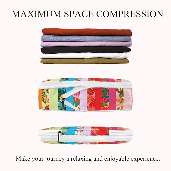 6 Pcs Compression Packing Cubes Waterproof Suitcase Travel Bag Luggage Backpack Organizer Travel Cubes for Packing-Tropical B