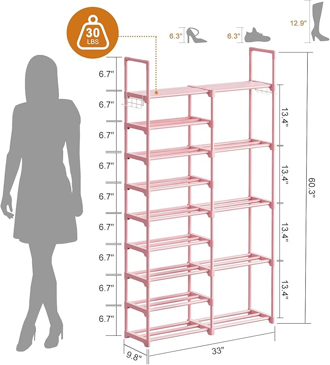 WOWLIVE 9 Tiers Large Shoe Rack White Shoe Rack Organizer for Closet 50-55 Pairs Stackable Heavy Duty Shoe Shelf Shoe Storage